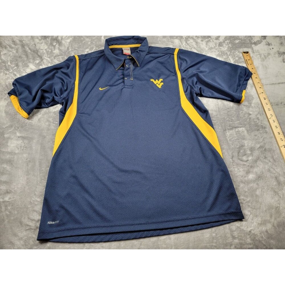 West Virginia Mountaineers Nike Dri-Fit Polo Shirt Navy Blue Yellow Men's Large